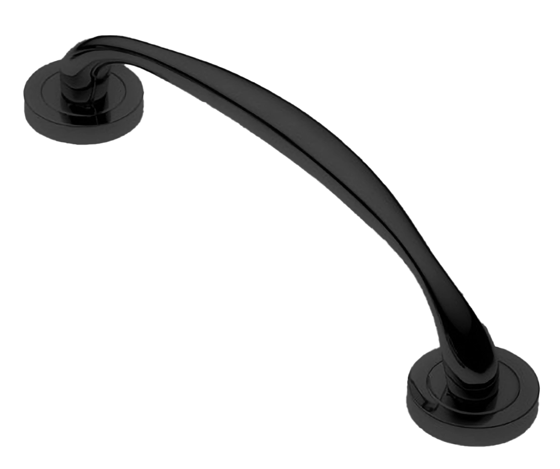 Ручка-скоба дверная LEON PH NERO на круглой розетке, цвет черный, латунь фото купить в Алматы