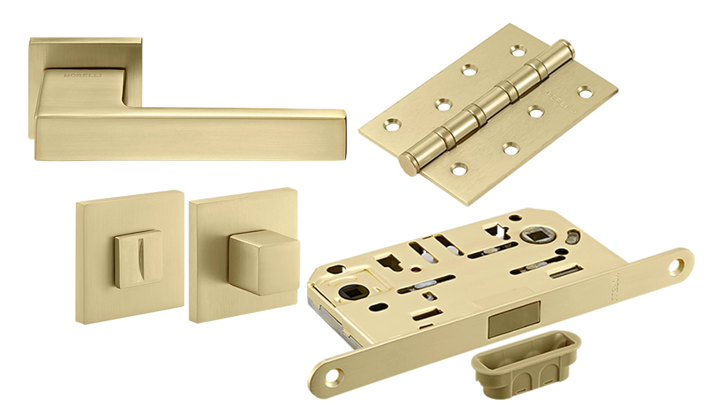Комплект дверных ручек MH-56-S6 MSG + завертка сантехническая MH-WC-S6 MSG + защёлка бесшумная M1895 MSG + петли врезные универсальные MSN 100X70X2.5-4BB MSG (2шт)