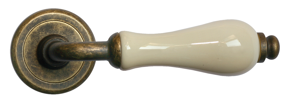 Ручка дверная CERAMICA R4 OBR/CHAMP раздельная на круглой розетке, цвет - бронза/шампань, латунь фото купить в Алматы
