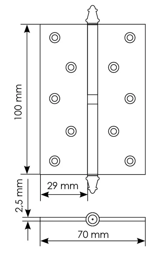 Петля карточная разъемная MSN 100X70X2.5 R COF с подшипником стальная правая, врезная, цвет кофе фото купить в Алматы