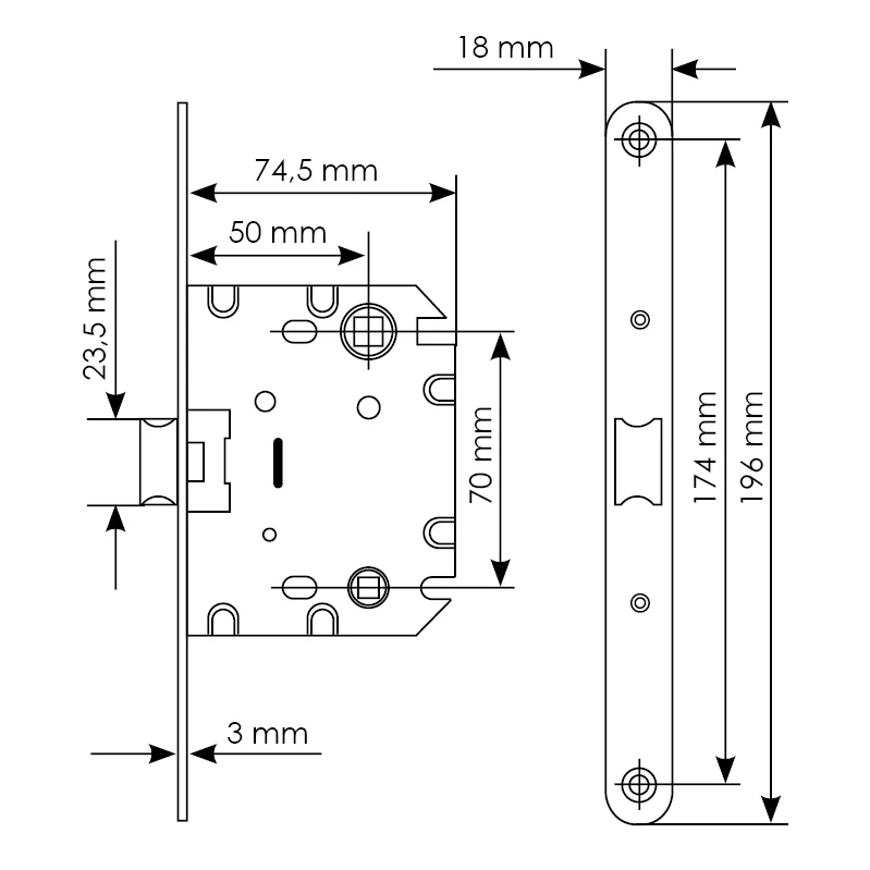 Защелка межкомнатная 1870P SN -IND SP-1 с ответной планкой, бесшумная сантехническая, цвет никель фото купить в Алматы