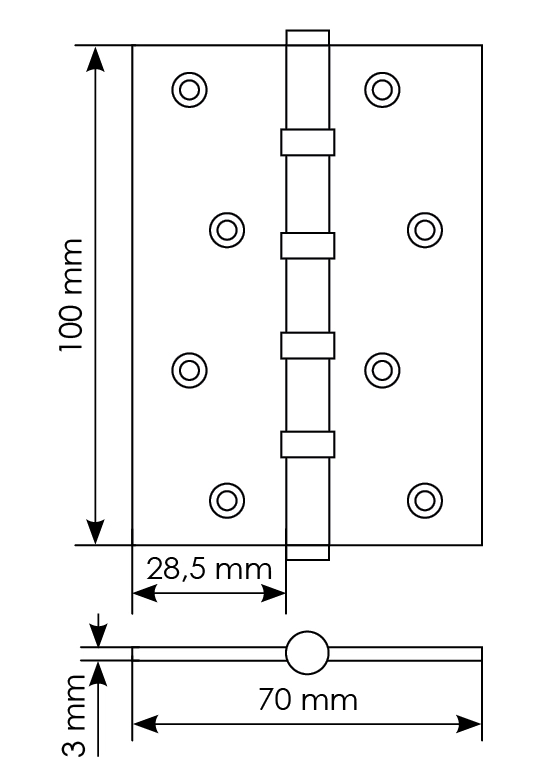 Петля универсальная карточная MBU 100X70X3-4BB SC латунь, врезная, цвет матовый хром фото купить в Алматы