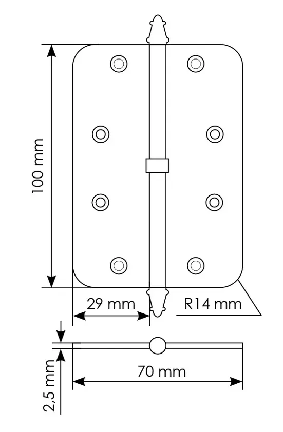 Петля разъемная карточная стальная MS-C 100X70X2.5 SG R правая скругленная, врезная, цвет мат.золото, сталь фото купить в Алматы