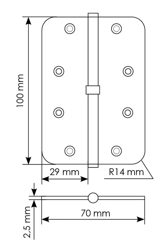 Петля разъемная MSD-C 100X70X2.5 SN R правая без коронки скругленная, врезная, цвет бел.никель, сталь фото купить в Алматы