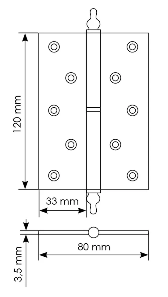 Петля карточная разъемная латунная MB 120X80X3.5 SG L C с коронкой левая, верзная, цвет матовое золото фото купить в Алматы