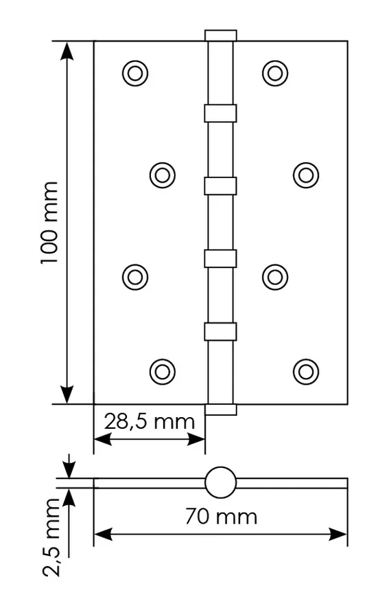 Петля универсальная карточная MS 100X70X2.5-4BB W стальная, врезная, цвет белый, сталь фото купить в Алматы