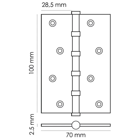 Петля карточная универсальная MS 100X70X2.5-4BB SC стальная, врезная, цвет матовый хром, сталь фото купить в Алматы